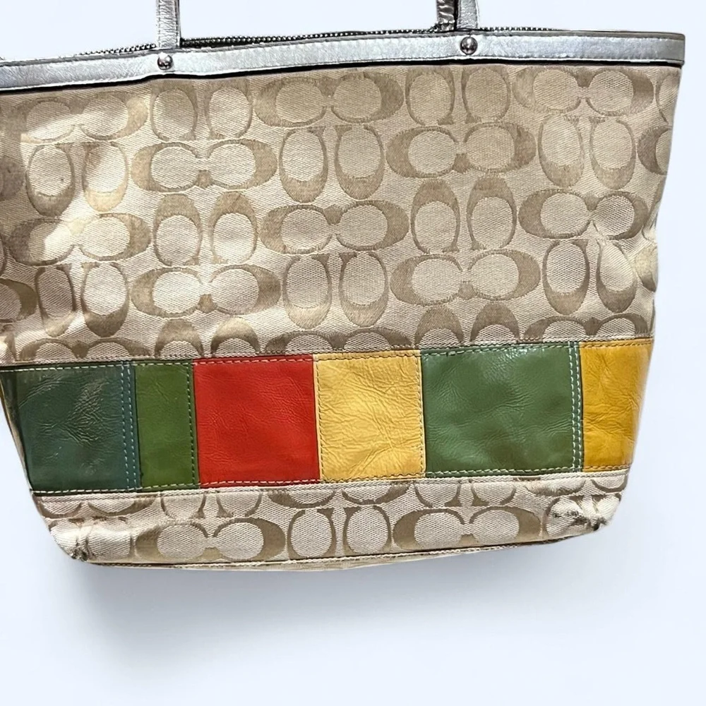 Coach Multicolor Patchwork Stripe Tote - Picture 2 of 14